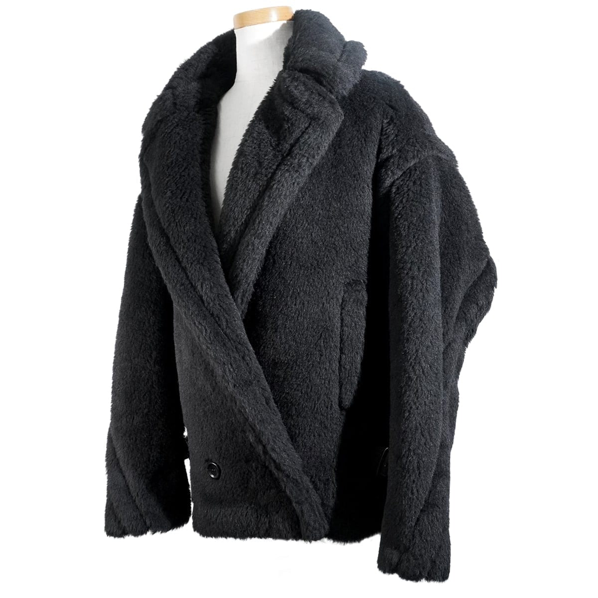 2024AW MAX MARA Cape Jacket Teddy Bear "Radice" Noir (Black) Alpaca/Wool/Silk #42 Silver HW 2421086052[EXCELLENT][Authentic]
