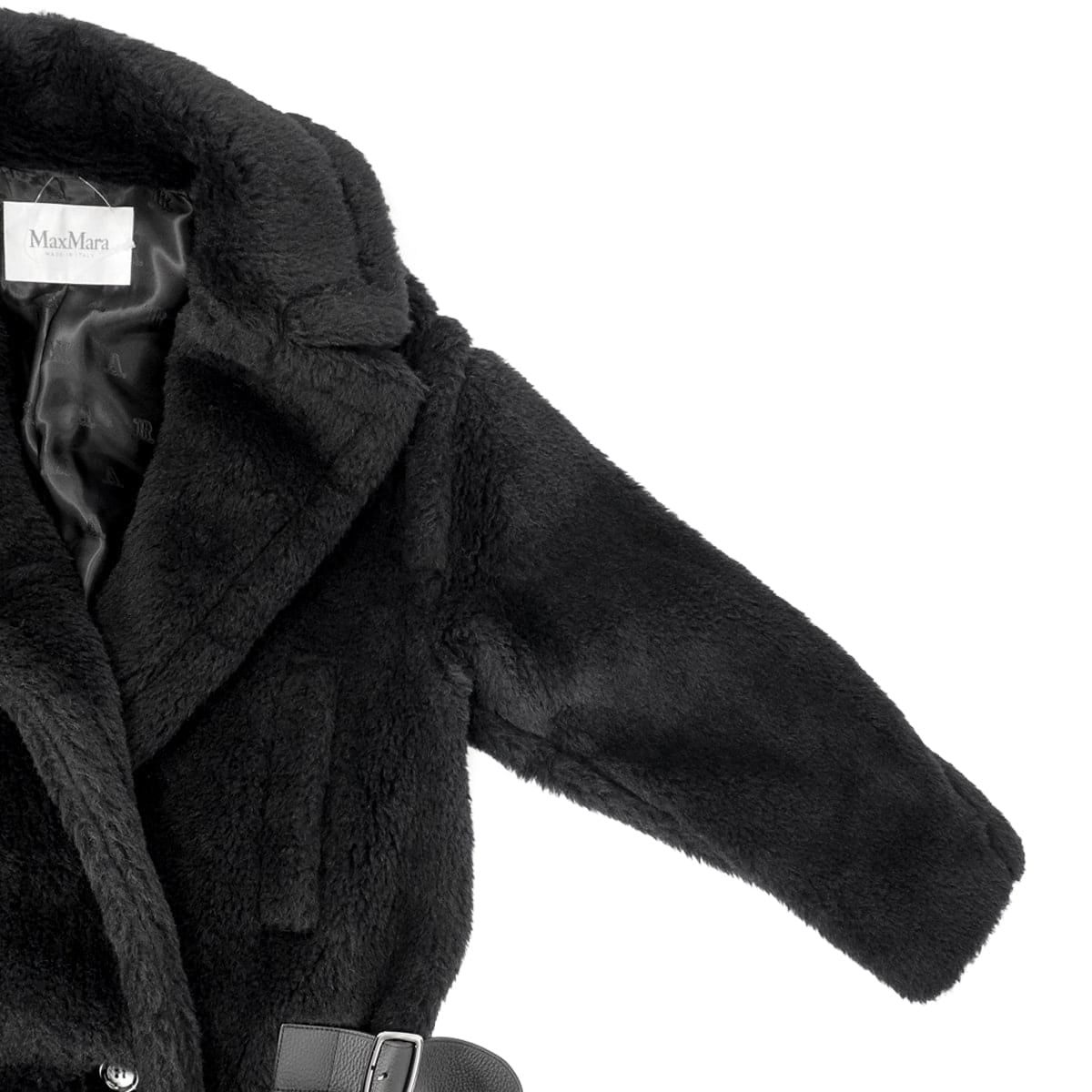 2024AW MAX MARA Cape Jacket Teddy Bear "Radice" Noir (Black) Alpaca/Wool/Silk #42 Silver HW 2421086052[EXCELLENT][Authentic]