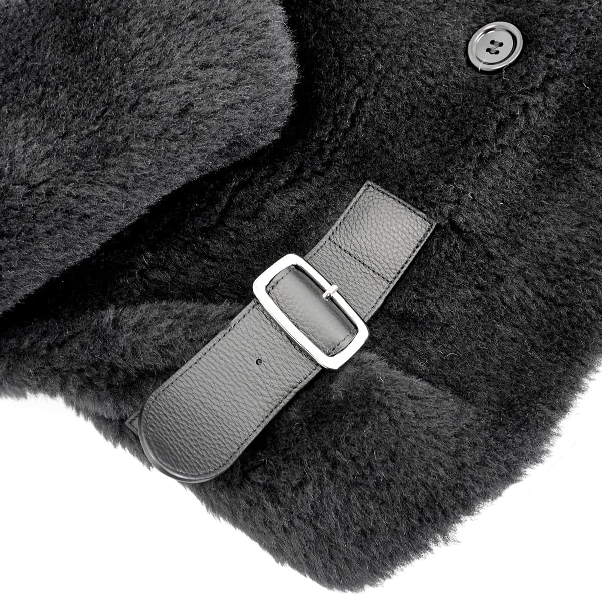 2024AW MAX MARA Cape Jacket Teddy Bear "Radice" Noir (Black) Alpaca/Wool/Silk #42 Silver HW 2421086052[EXCELLENT][Authentic]