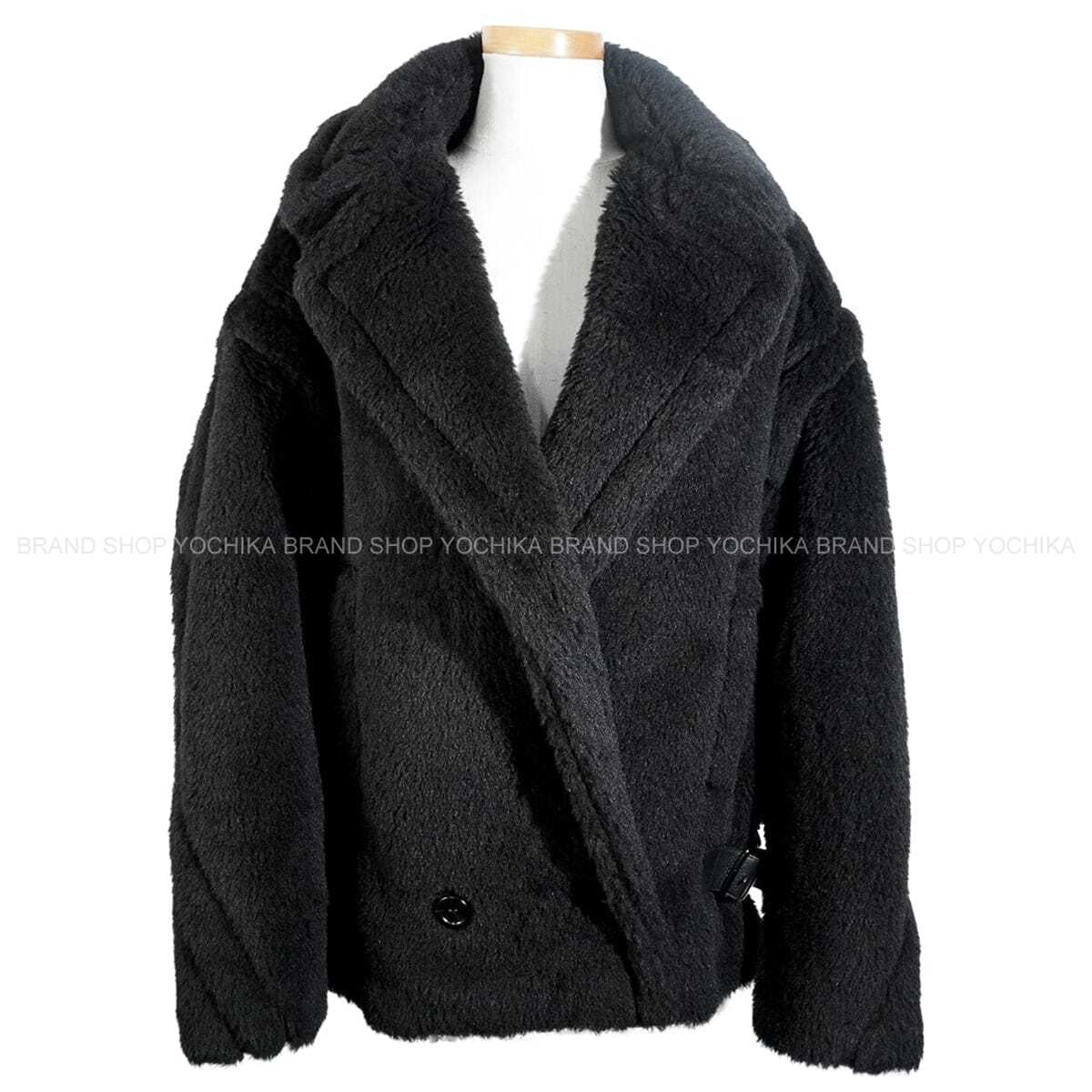 2024AW MAX MARA Cape Jacket Teddy Bear "Radice" Noir (Black) Alpaca/Wool/Silk #42 Silver HW 2421086052[EXCELLENT][Authentic]