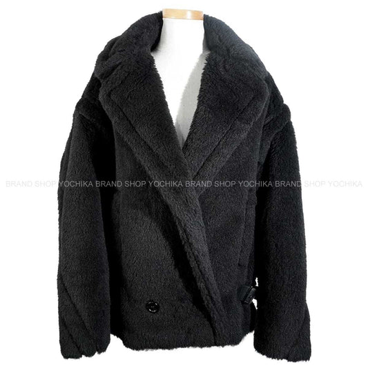 2024AW MAX MARA Cape Jacket Teddy Bear "Radice" Noir (Black) Alpaca/Wool/Silk #42 Silver HW 2421086052[EXCELLENT][Authentic]