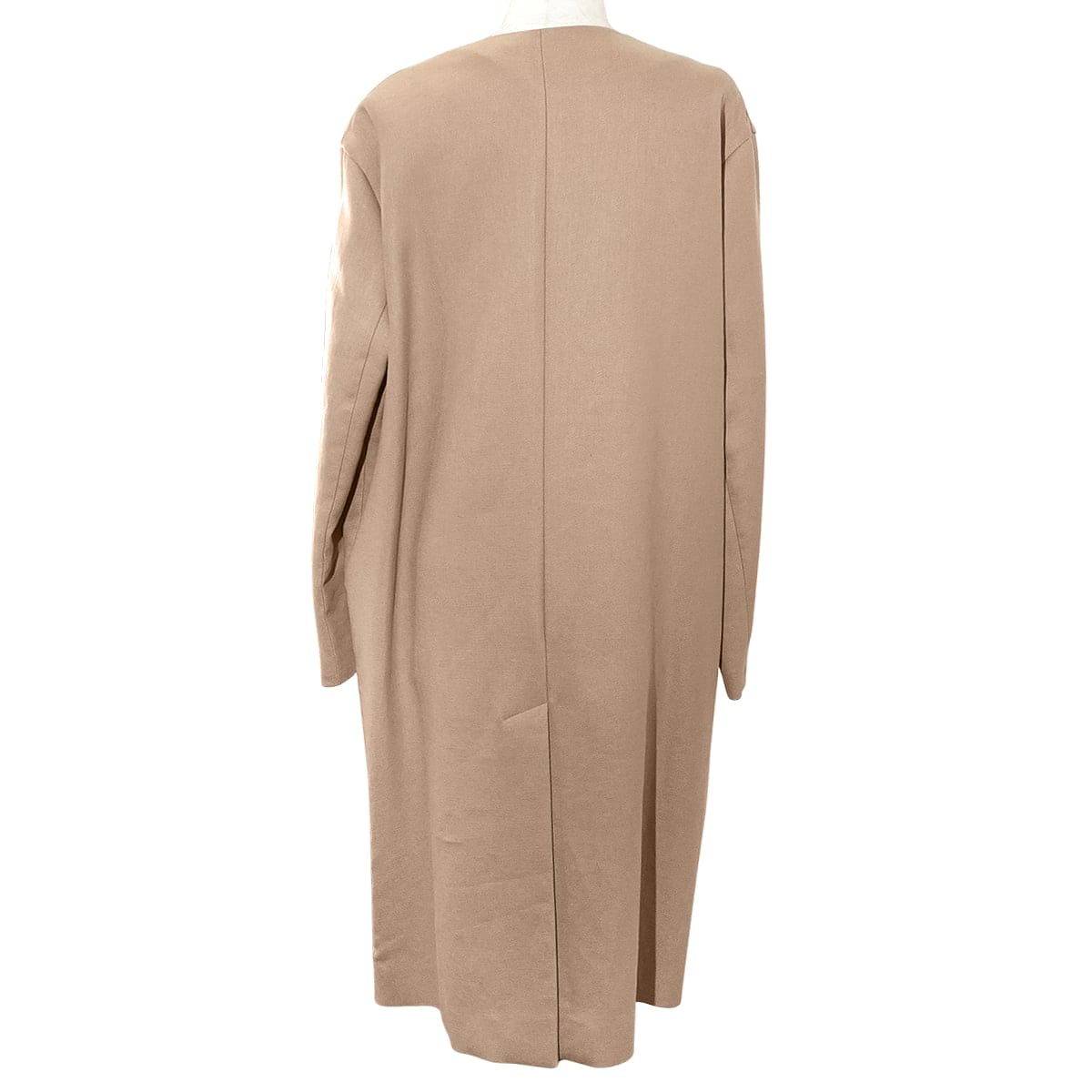 [Pre-loved] 2021SS HERMES Supple Coat Collarless Sellier Buttons Beige Linen/Silk/Cow Leather #40 Silver HW 16-7106[USED SA][Authentic]