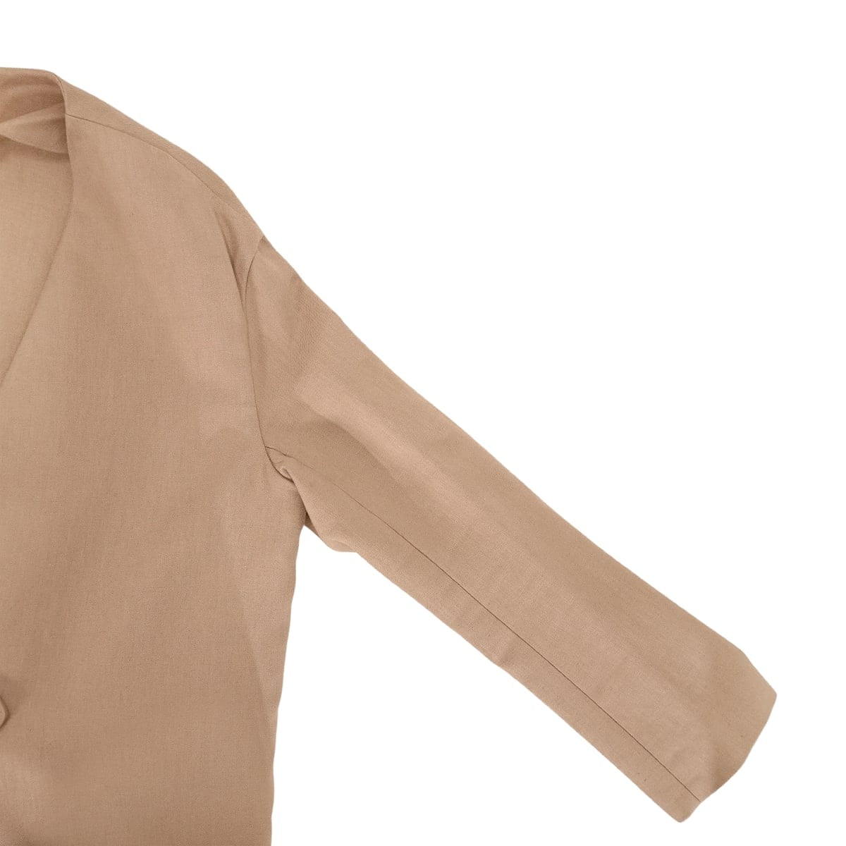 [Pre-loved] 2021SS HERMES Supple Coat Collarless Sellier Buttons Beige Linen/Silk/Cow Leather #40 Silver HW 16-7106[USED SA][Authentic]