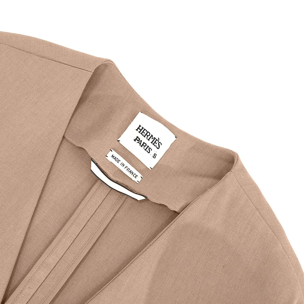 [Pre-loved] 2021SS HERMES Supple Coat Collarless Sellier Buttons Beige Linen/Silk/Cow Leather #40 Silver HW 16-7106[USED SA][Authentic]
