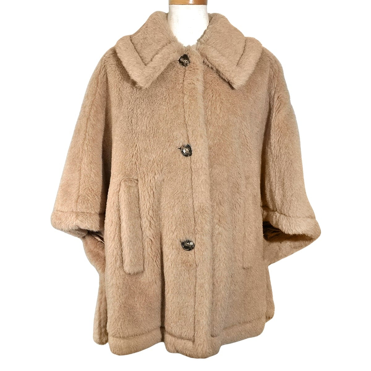 MAX MARA Poncho Teddy Bear Cape "Tenebre4"Camel Alpaca/Cashmere/Silk #ML Gold HW 25147311616[EXCELLENT][Authentic]