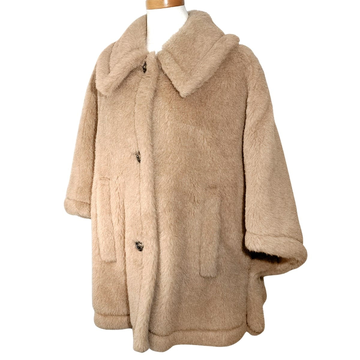 MAX MARA Poncho Teddy Bear Cape "Tenebre4"Camel Alpaca/Cashmere/Silk #ML Gold HW 25147311616[EXCELLENT][Authentic]