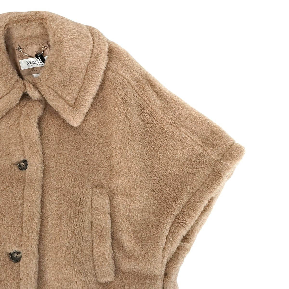 MAX MARA Poncho Teddy Bear Cape "Tenebre4"Camel Alpaca/Cashmere/Silk #ML Gold HW 25147311616[EXCELLENT][Authentic]