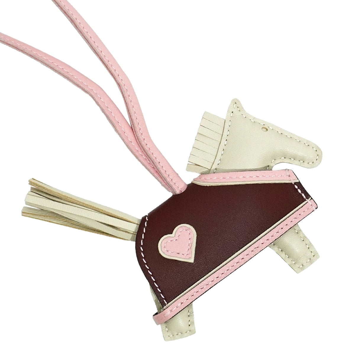 HERMES bag charm Rodeo Robeo Coeur PM Craie/Terre/Rose Sakura Agneau Milo/Veau Swift Stamp K[BRAND NEW][Authentic]