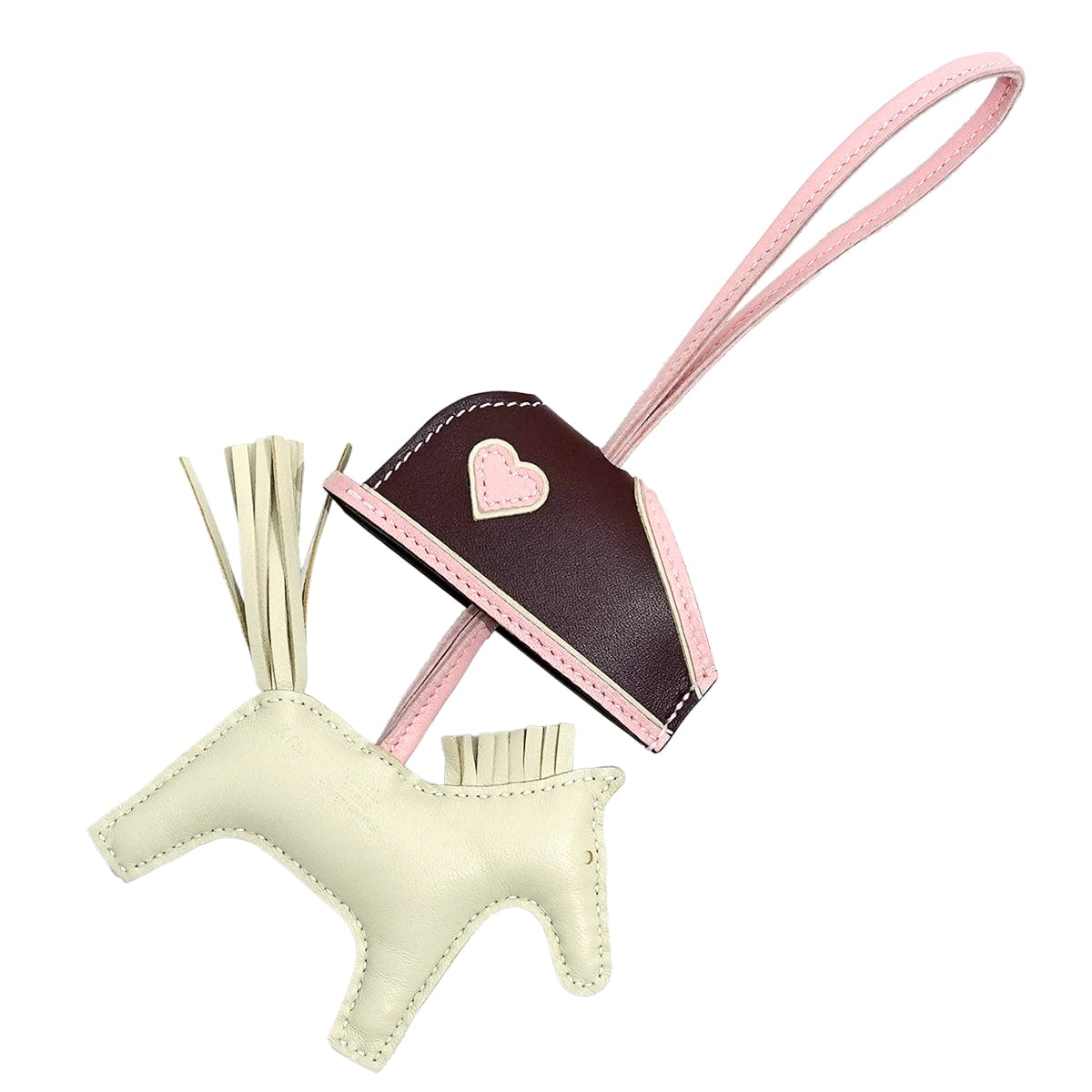 HERMES bag charm Rodeo Robeo Coeur PM Craie/Terre/Rose Sakura Agneau Milo/Veau Swift Stamp K[BRAND NEW][Authentic]