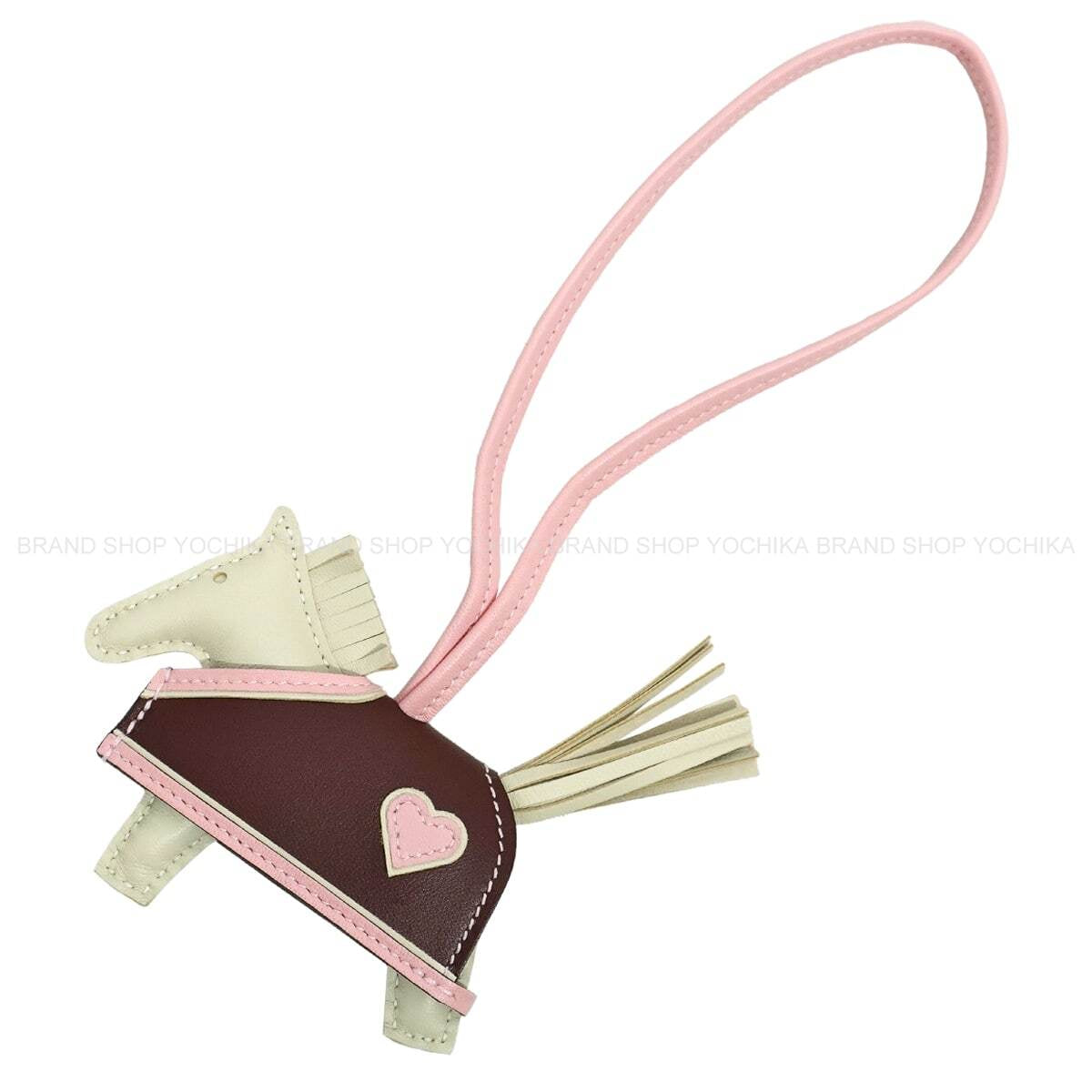 HERMES bag charm Rodeo Robeo Coeur PM Craie/Terre/Rose Sakura Agneau Milo/Veau Swift Stamp K[BRAND NEW][Authentic]