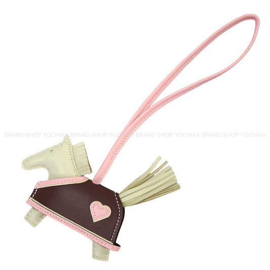 HERMES bag charm Rodeo Robeo Coeur PM Craie/Terre/Rose Sakura Agneau Milo/Veau Swift Stamp K[BRAND NEW][Authentic]