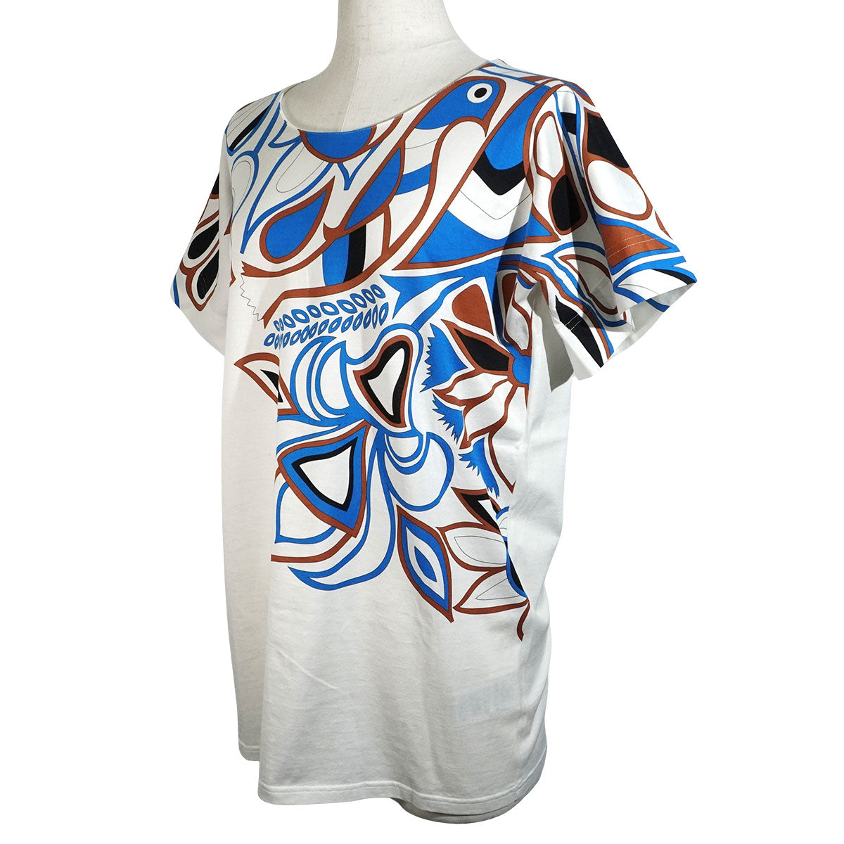 2021SS HERMES Short sleeve t shirt Women's "Bride de Cour" Blanc (White)/Blue/Brown Cotton #36 420626DJ[EXCELLENT][Authentic]
