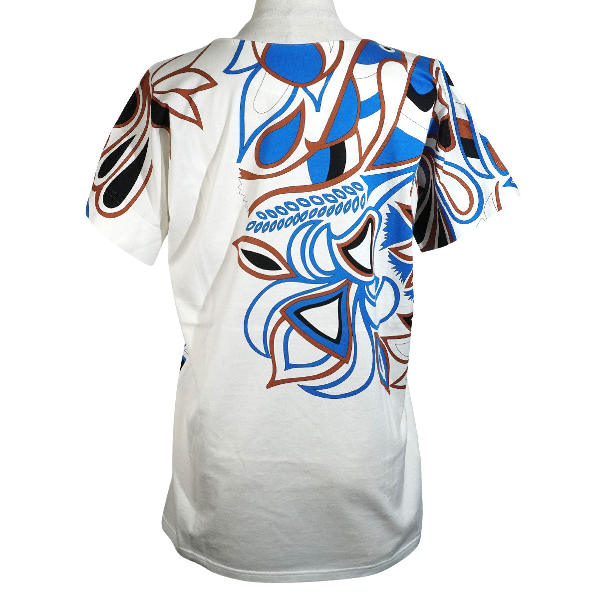 2021SS HERMES Short sleeve t shirt Women's "Bride de Cour" Blanc (White)/Blue/Brown Cotton #36 420626DJ[EXCELLENT][Authentic]
