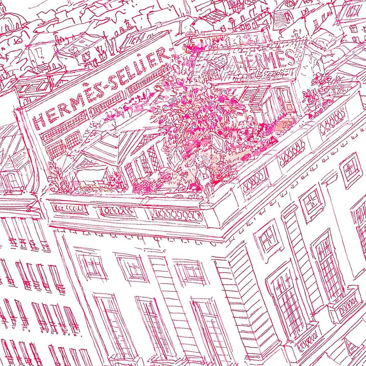 2011 HERMES scarf Carre 45 Gavroche "Un Jardin sur le Toit" Pink/Blanc (White) Silk100%[EXCELLENT][Authentic]