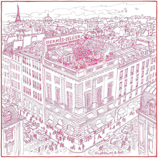 2011 HERMES scarf Carre 45 Gavroche "Un Jardin sur le Toit" Pink/Blanc (White) Silk100%[EXCELLENT][Authentic]