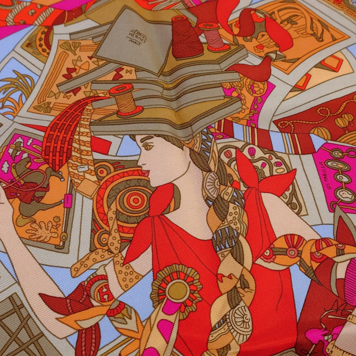 2017SS HERMES scarf Carre 45 Gavroche Mademoiselle SoieRouge/Brique/Ciel/Coral Silk100% H892651S 04[EXCELLENT][Authentic]