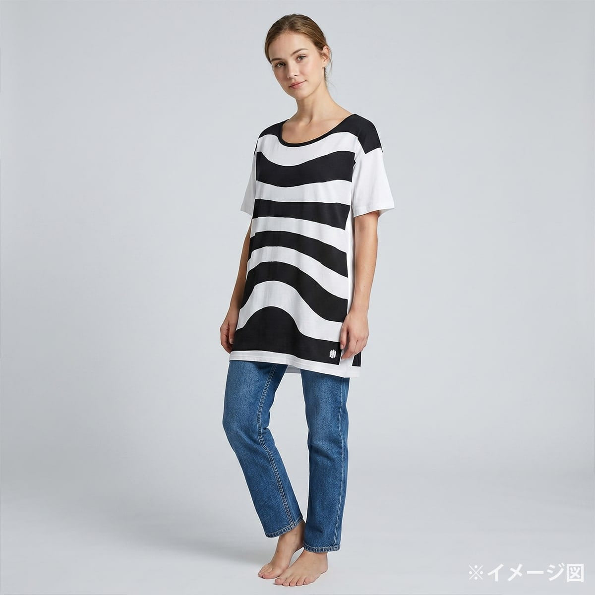 HERMES Short sleeve t shirt Women's Marine/Blanc (White) Cotton #34[ALMOST NEW][Authentic]