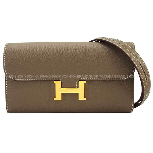 HERMES long wallet Constance Long wallet To Go Etoupe Veau Epsom Gold HW Stamp B[EXCELLENT][Authentic]