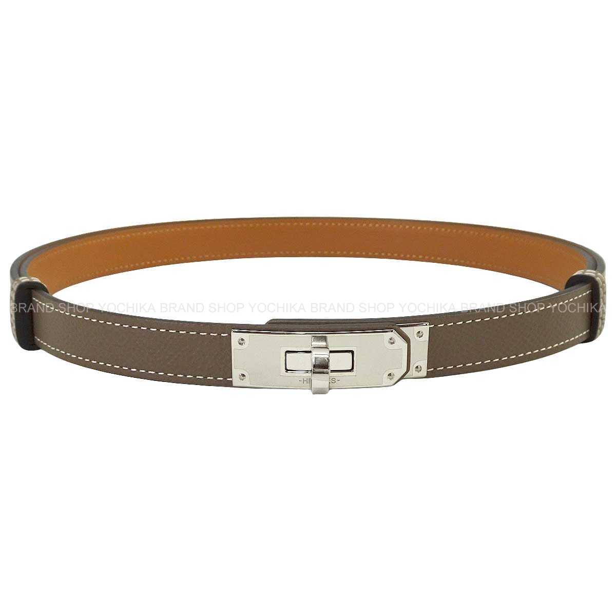 HERMES belt Kelly Belt 18 Etoupe Veau Epsom Silver HW Stamp Z[EXCELLENT][Authentic]