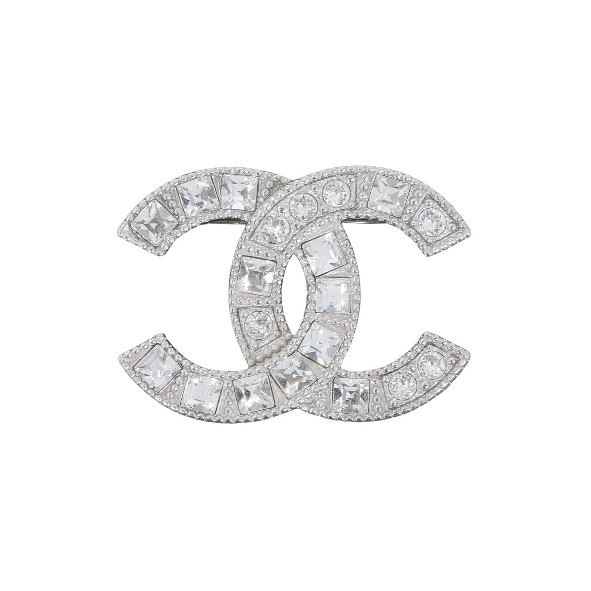 [Pre-loved] CHANEL broach COCO Mark Square & Round Rhinestones Silver Strass Silver HW[LIKE NEW][Authentic]