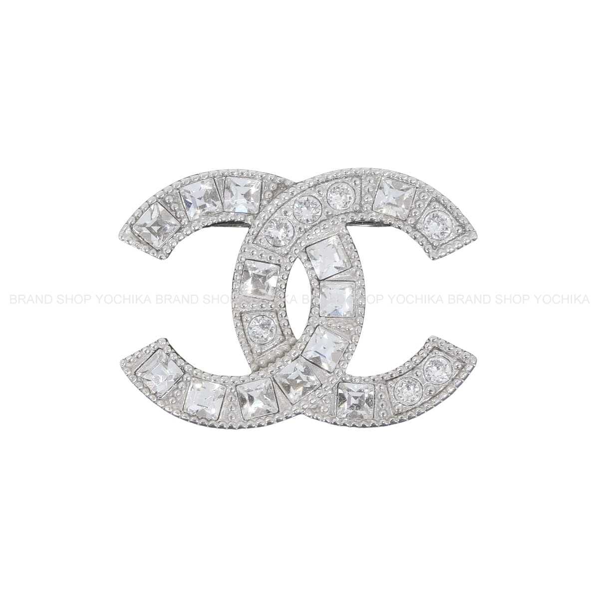 [Pre-loved] CHANEL broach COCO Mark Square & Round Rhinestones Silver Strass Silver HW[LIKE NEW][Authentic]