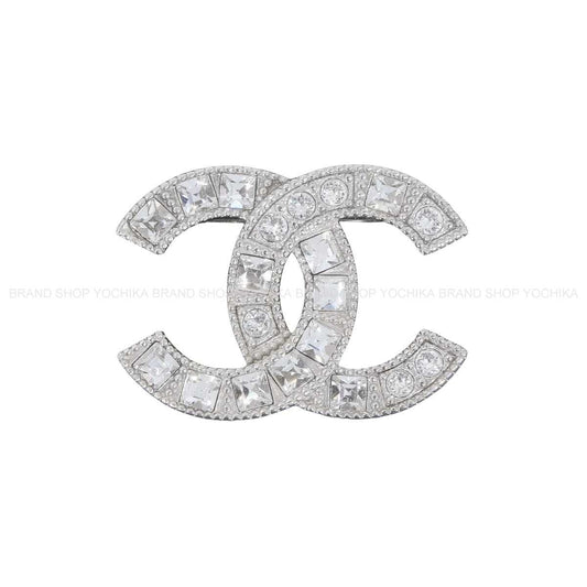 [Pre-loved] CHANEL broach COCO Mark Square & Round Rhinestones Silver Strass Silver HW[LIKE NEW][Authentic]