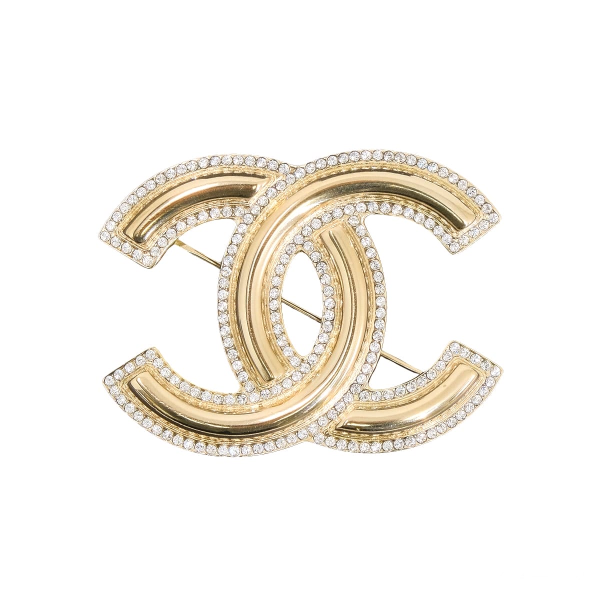 CHANEL broach Big COCO Mark Side Rhinestones Gold Champagne Gold HW AB5610[EXCELLENT][Authentic]