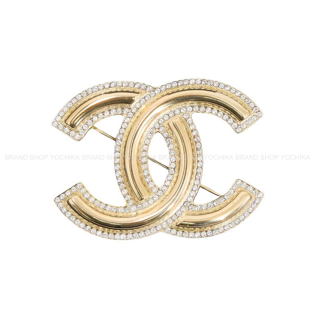 CHANEL broach Big COCO Mark Side Rhinestones Gold Champagne Gold HW AB5610[EXCELLENT][Authentic]