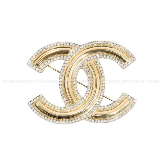CHANEL broach Big COCO Mark Side Rhinestones Gold Champagne Gold HW AB5610[EXCELLENT][Authentic]