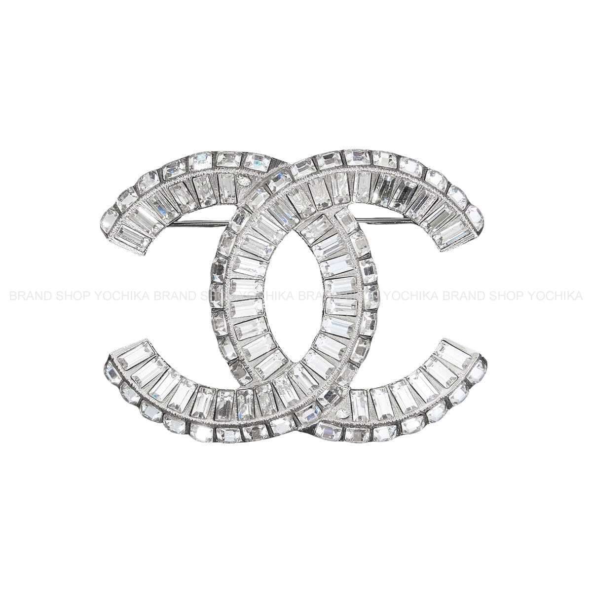 CHANEL broach COCO Mark Squere Rhinestone Silver Strass Silver HW A63085[EXCELLENT][Authentic]