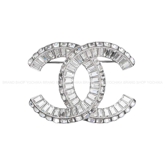 CHANEL broach COCO Mark Squere Rhinestone Silver Strass Silver HW A63085[EXCELLENT][Authentic]