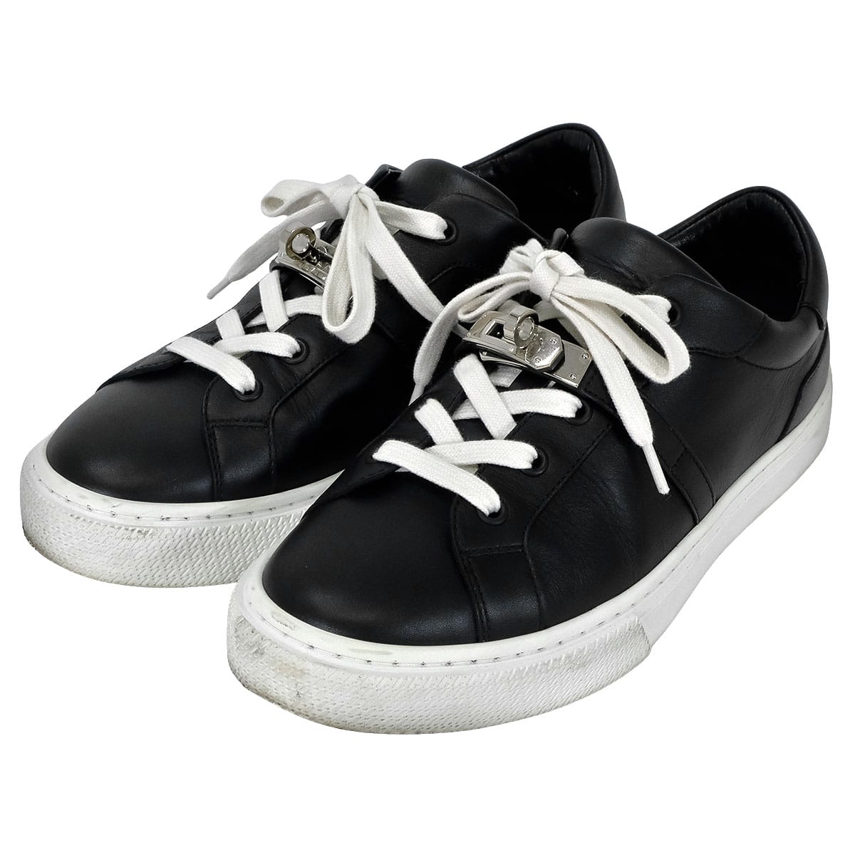 [Pre-loved] HERMES sneakers Day Kelly buckle Noir (Black) Calf #38.5 Silver HW[USED SA][Authentic]