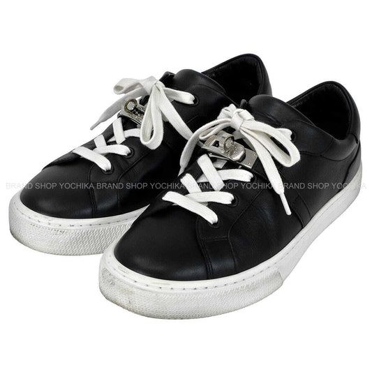 [Pre-loved] HERMES sneakers Day Kelly buckle Noir (Black) Calf #38.5 Silver HW[USED SA][Authentic]