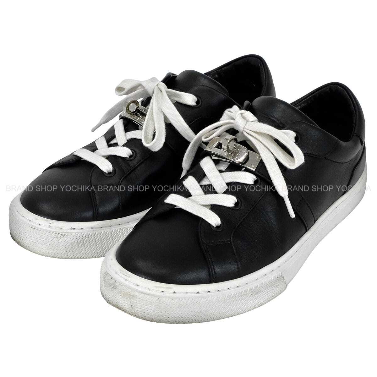 [Pre-loved] HERMES sneakers Day Kelly buckle Noir (Black) Calf #38.5 Silver HW[USED SA][Authentic]