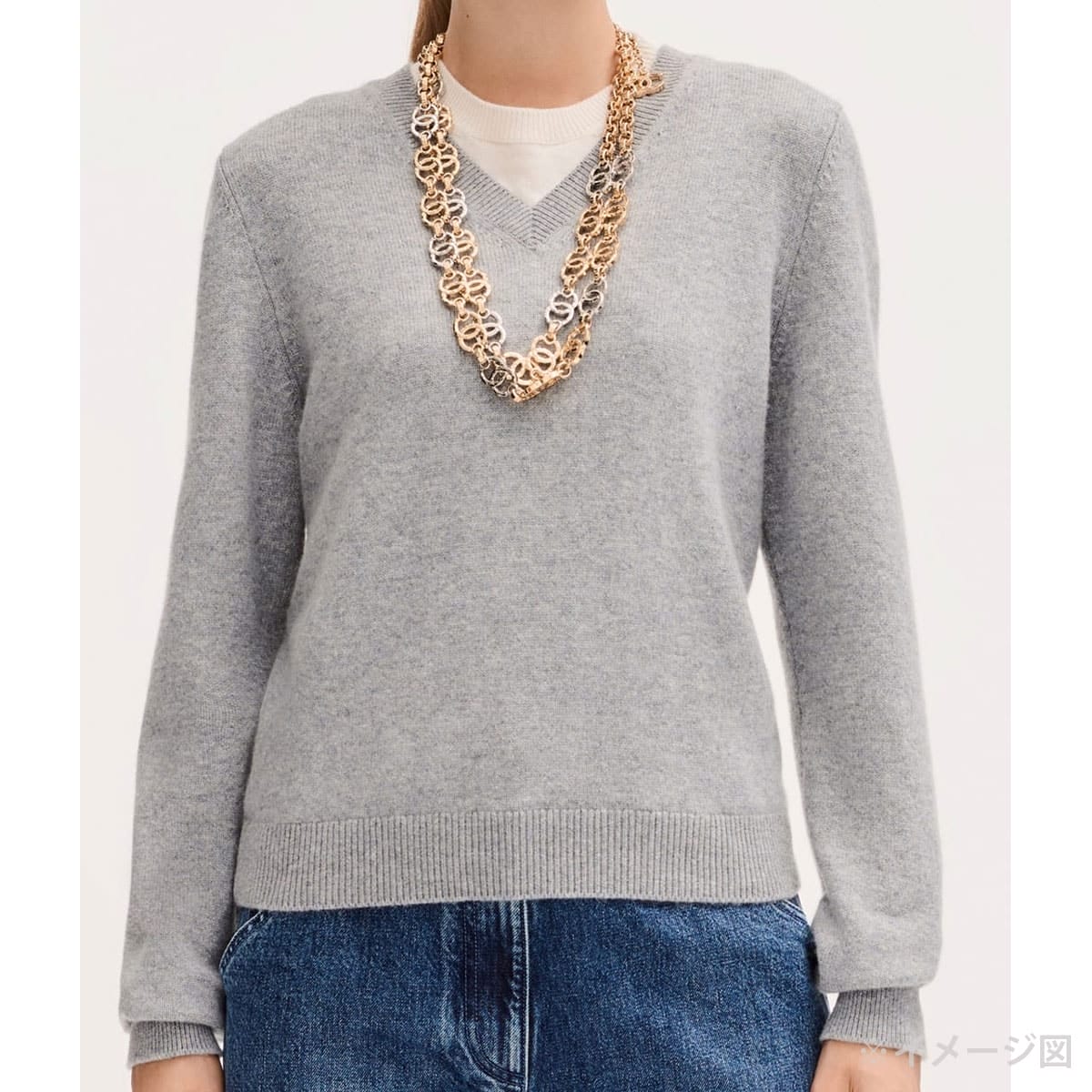 2026SS CHANEL Knit Pullover with COCO Mark Patch Grey/Blanc (White) Cashmere/Polyurethane/Nylon #38 P81315[EXCELLENT][Authentic]