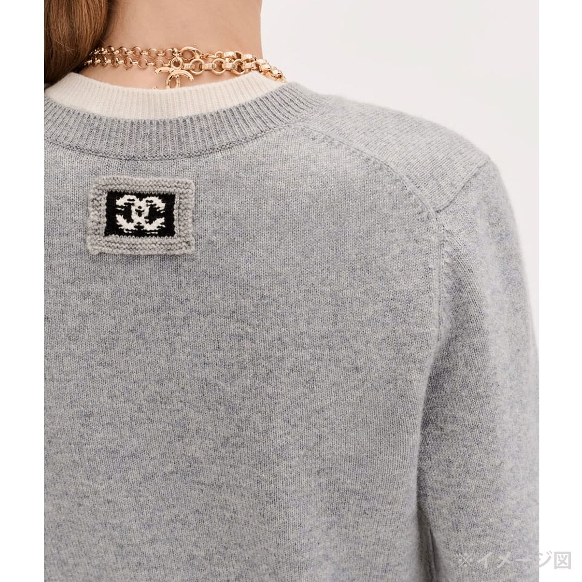 2026SS CHANEL Knit Pullover with COCO Mark Patch Grey/Blanc (White) Cashmere/Polyurethane/Nylon #38 P81315[EXCELLENT][Authentic]