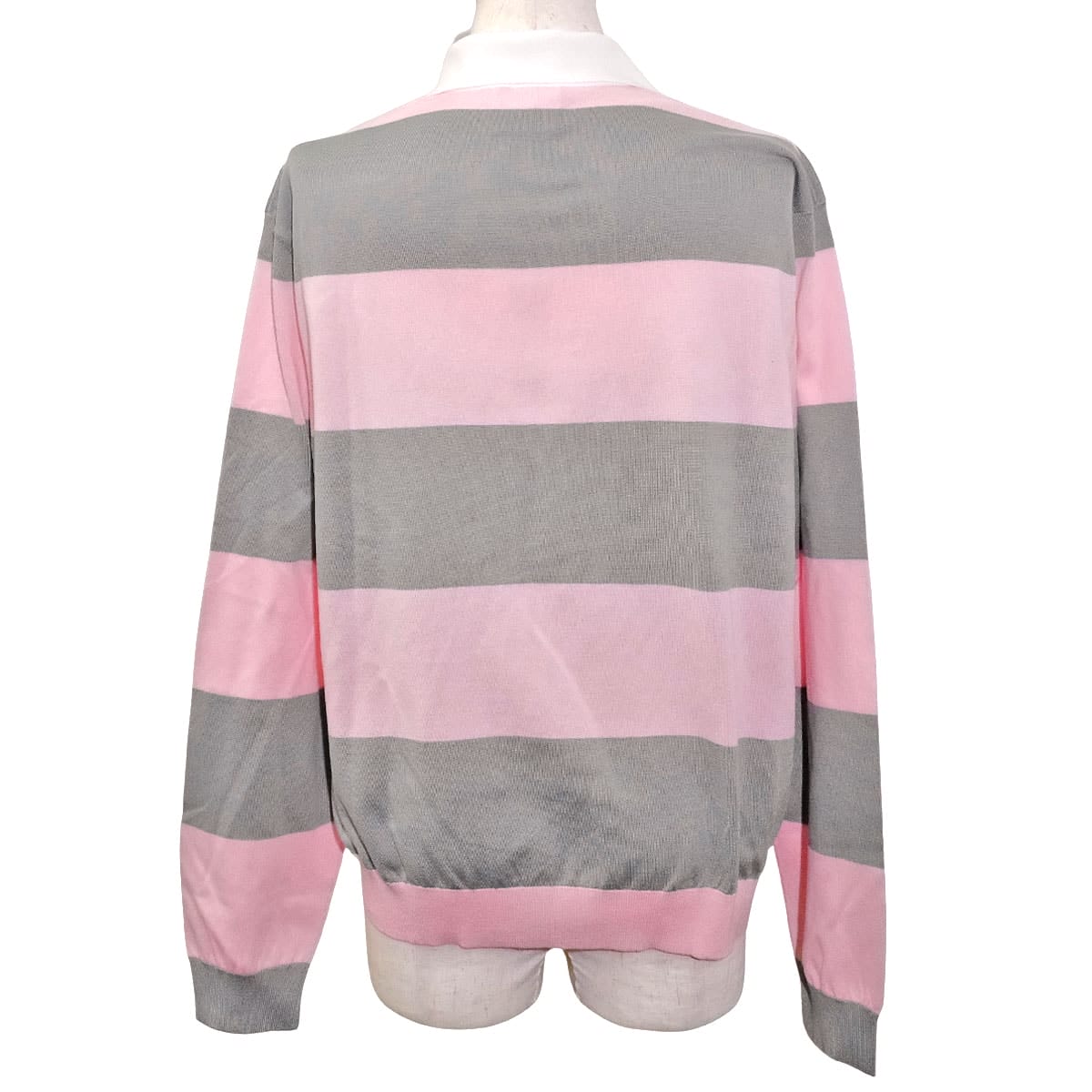 Dior Polo shirt Mariniere Long-Sleeved Top with Embroidery Pink/Grey Cotton #34 624S11A7072-X4801[EXCELLENT][Authentic]