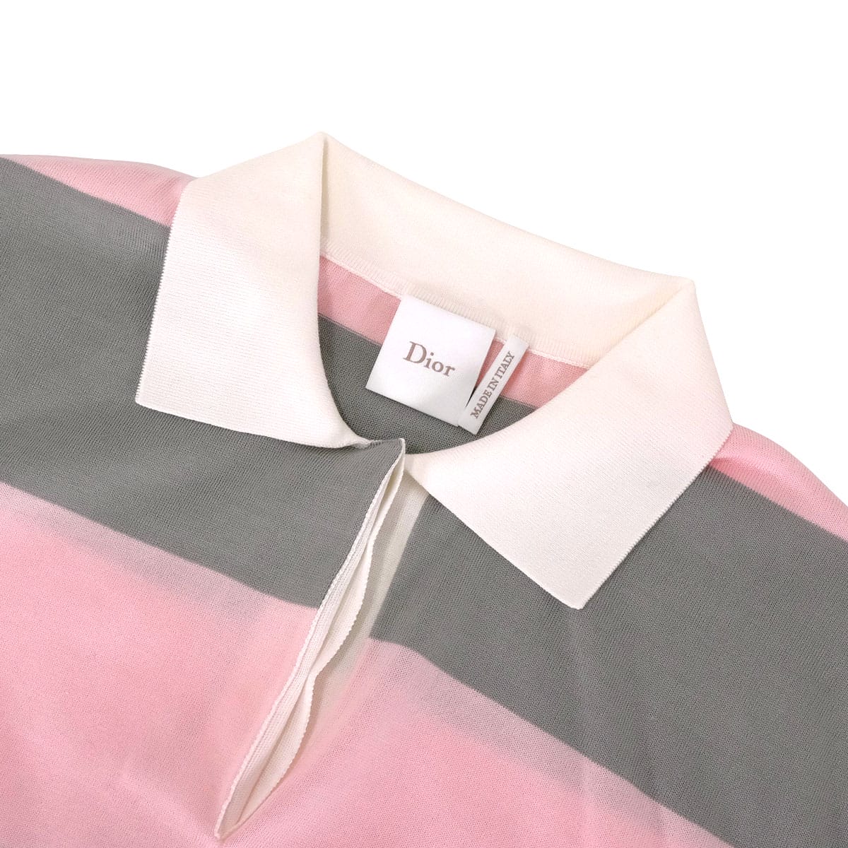 Dior Polo shirt Mariniere Long-Sleeved Top with Embroidery Pink/Grey Cotton #34 624S11A7072-X4801[EXCELLENT][Authentic]