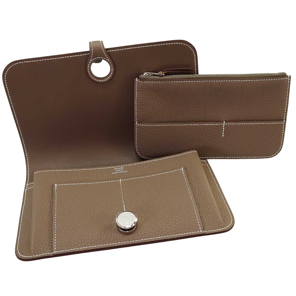 HERMES long wallet Dogon GM Etoupe Veau Togo Silver HW Stamp G[BRAND NEW][Authentic]