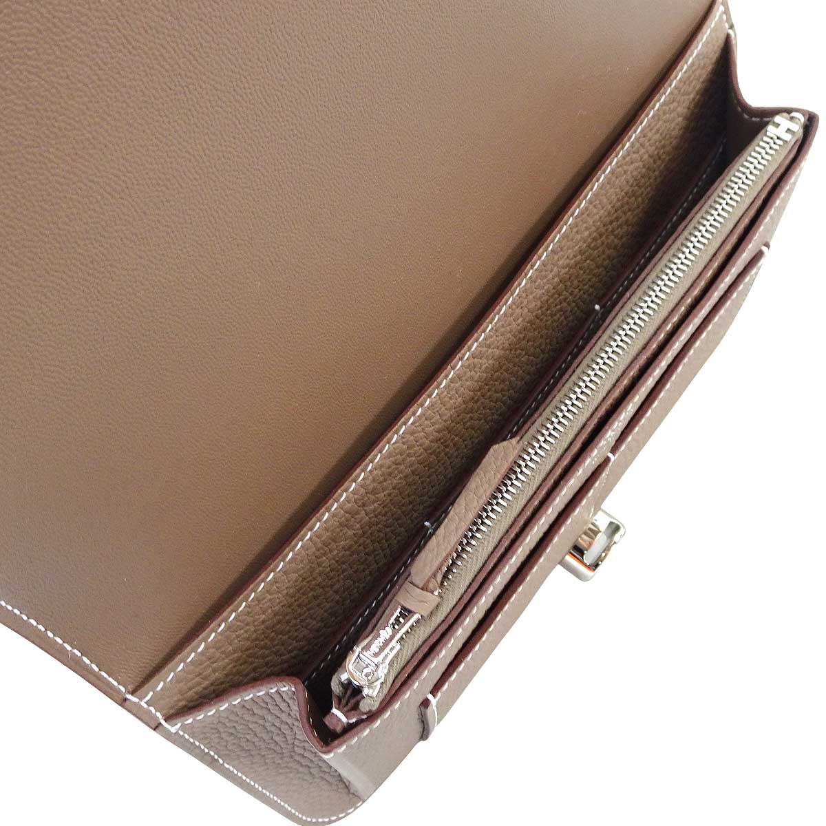 HERMES long wallet Dogon GM Etoupe Veau Togo Silver HW Stamp G[BRAND NEW][Authentic]