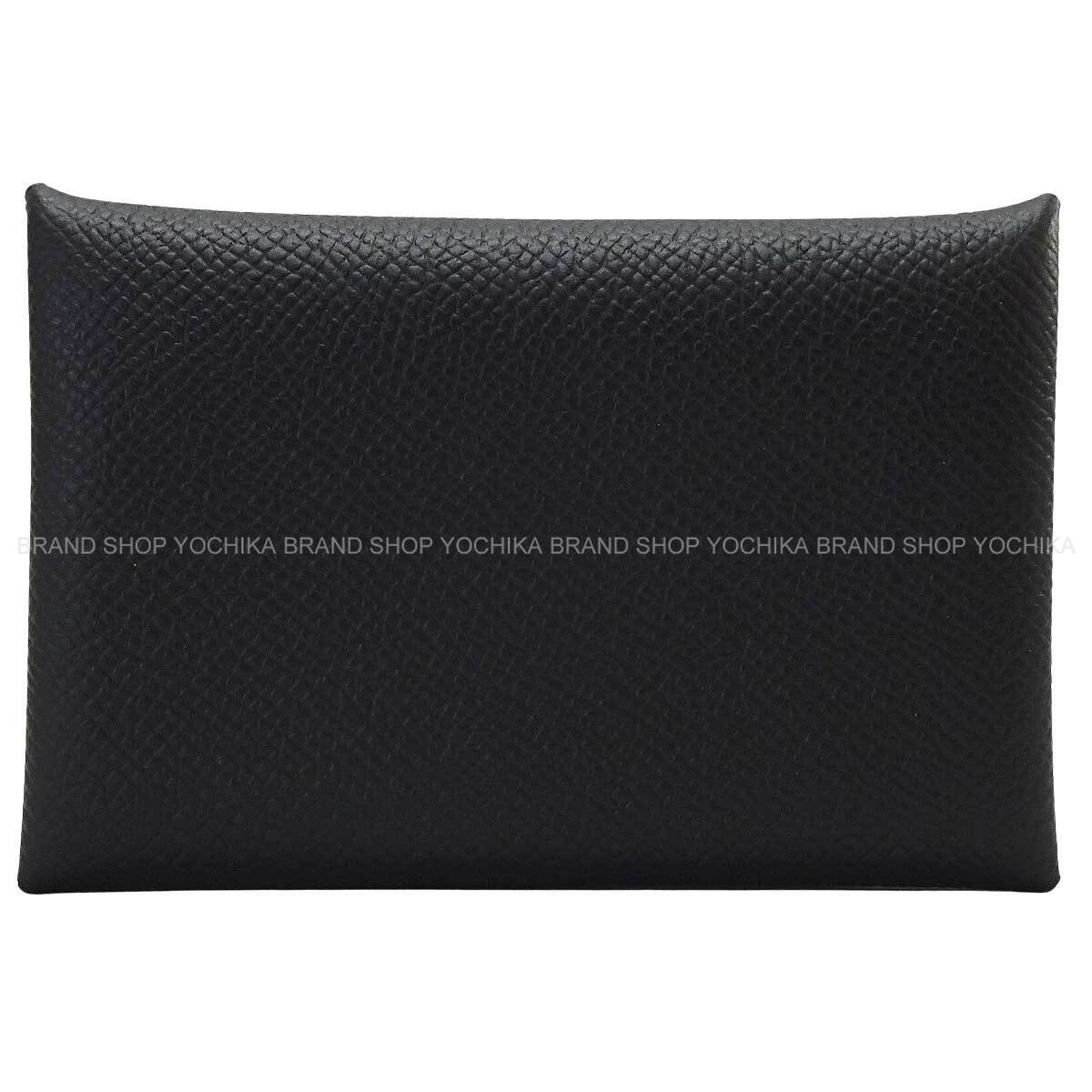 HERMES card holder Calvi Noir (Black) Veau Epsom Silver HW Stamp B[EXCELLENT][Authentic]