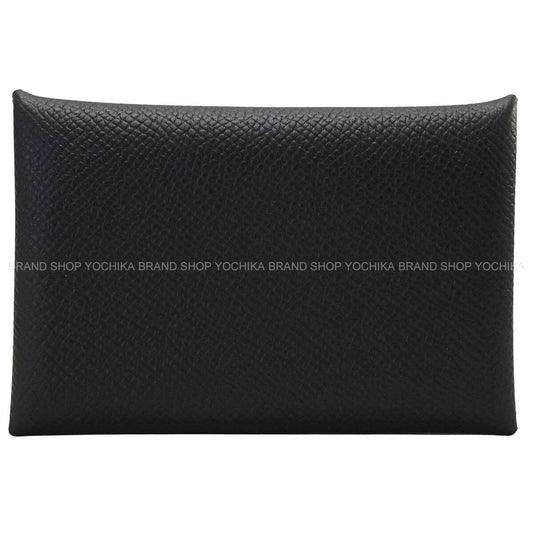 HERMES card holder Calvi Noir (Black) Veau Epsom Silver HW Stamp B[EXCELLENT][Authentic]