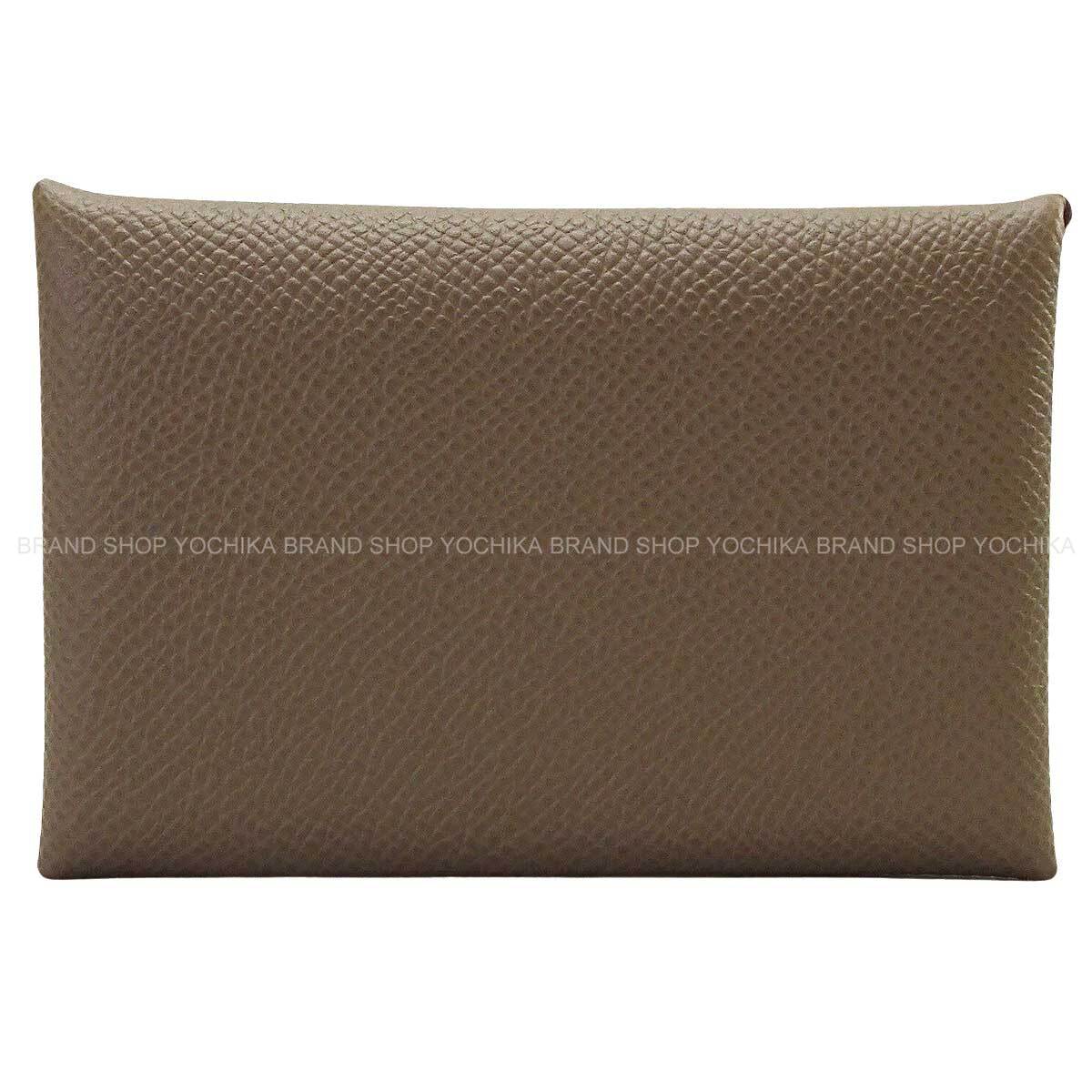 HERMES card holder Calvi Etoupe Veau Epsom Silver HW Stamp W[EXCELLENT][Authentic]