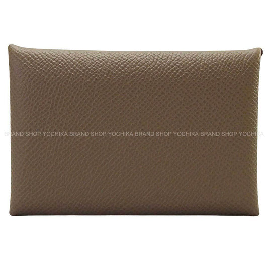 HERMES card holder Calvi Etoupe Veau Epsom Silver HW Stamp W[EXCELLENT][Authentic]