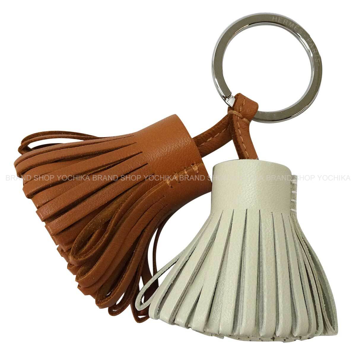 HERMES key ring Carmen Unodos Gold/Craie Agneau Milo Silver HW[BRAND NEW][Authentic]