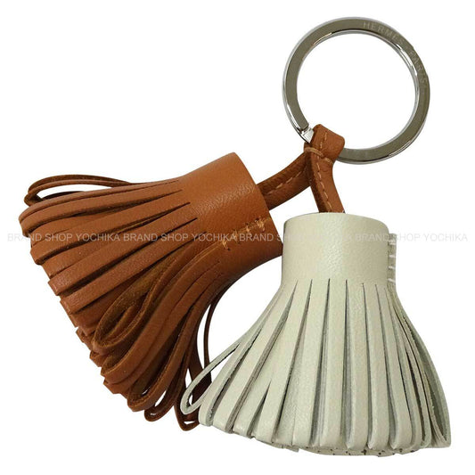 HERMES key ring Carmen Unodos Gold/Craie Agneau Milo Silver HW[BRAND NEW][Authentic]