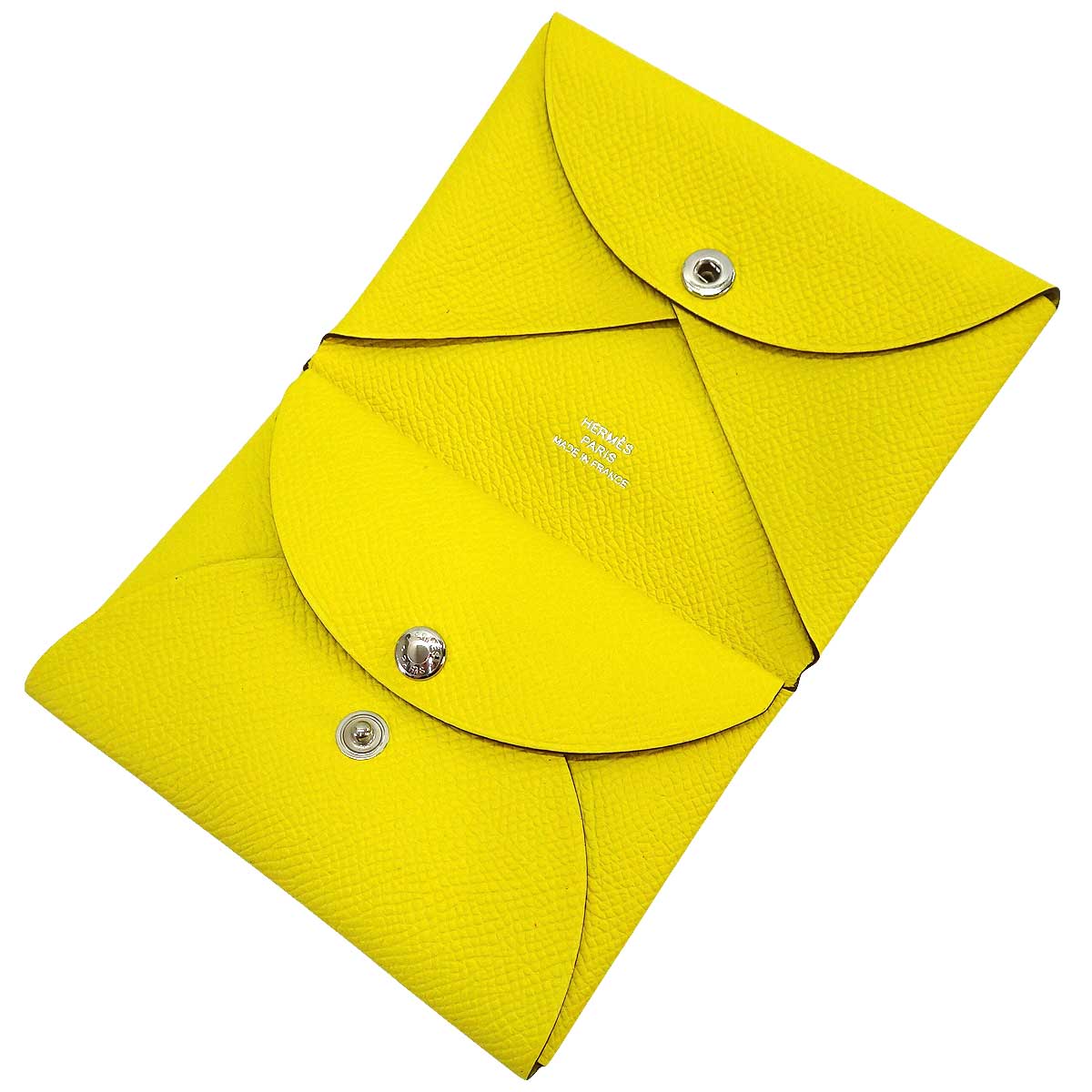 HERMES card holder Calvi Duo Jaune de Naples Veau Epsom Silver HW Stamp B[EXCELLENT][Authentic]