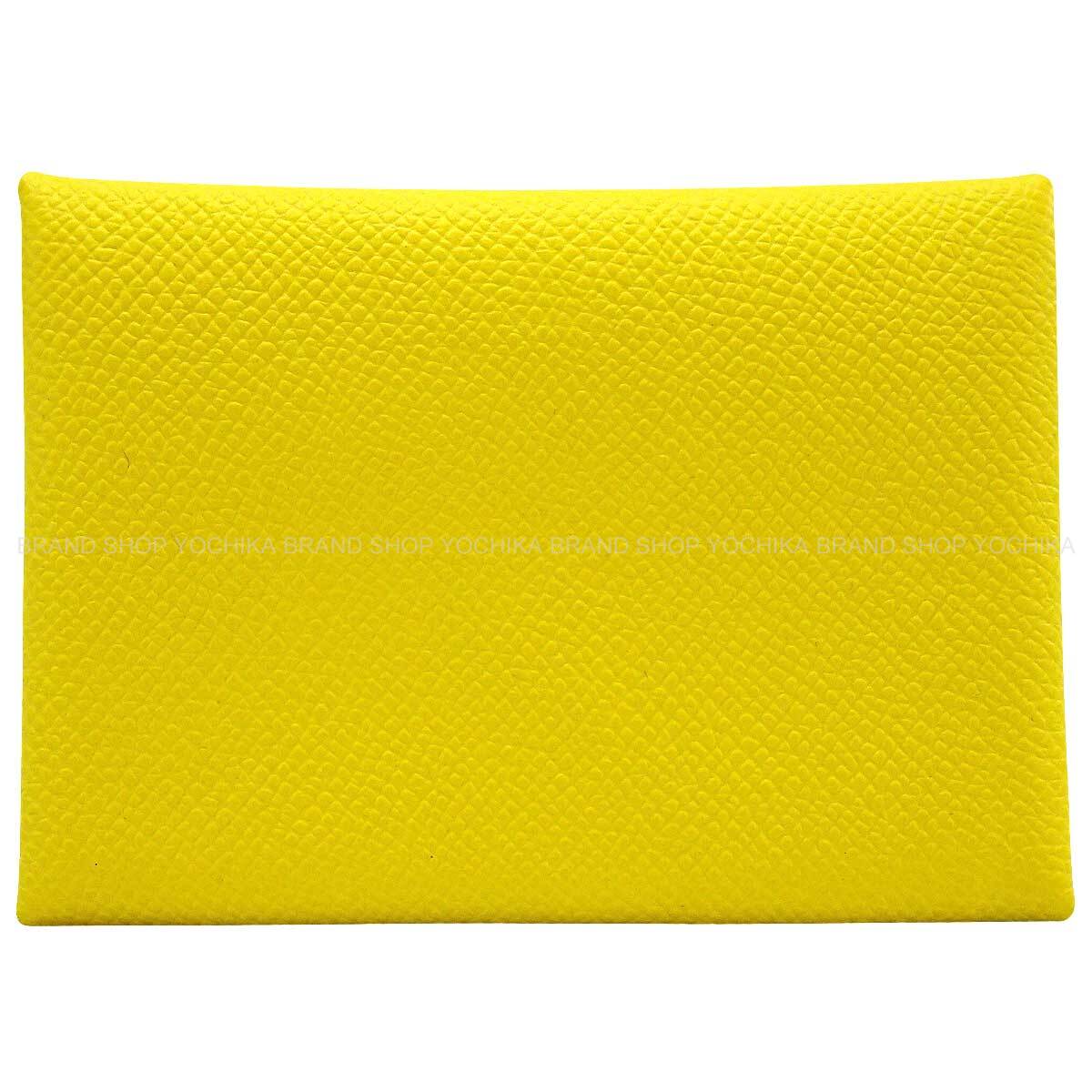HERMES card holder Calvi Duo Jaune de Naples Veau Epsom Silver HW Stamp B[EXCELLENT][Authentic]