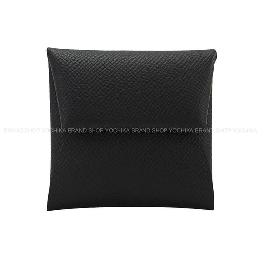 HERMES change purse Bastia Noir (Black) Veau Epsom Silver HW Stamp B[EXCELLENT][Authentic]