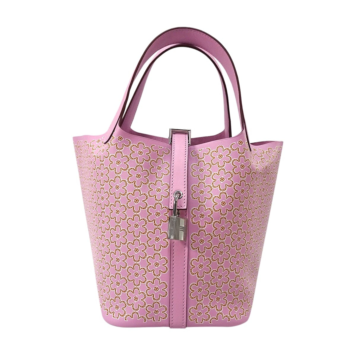 HERMES Handbag Picotin Lock 18 PM Lucky Daisy Mauve sylvestre/Cuivre/Blanc (White) Veau Swift Silver HW Stamp U[EXCELLENT][Authentic]